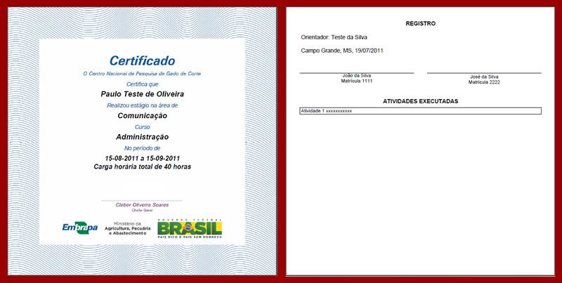 Certificado padrão da Embrapa.